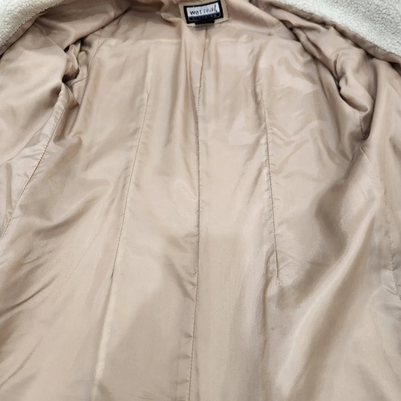 VINTAGE 90s WET SEAL Cream/Beige Suede Trench Coat,Faux Sherpa, US Womens Medium - Picture 6 of 7